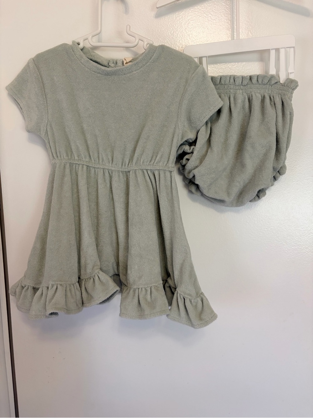 Quincy Mae Sage Green Ruffle Dress & Bloomers Set